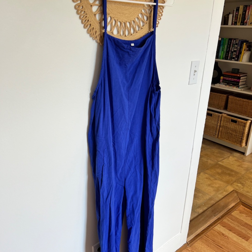 YESNO Women's Summer Boho Casual Jumpsuits Wide Leg Overalls Blue Large - Picture 7 of 8
